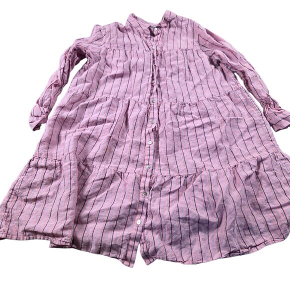 J. Jill Dresses & Skirts - J.Jill Tiered Dress Womens 1X Pink Love Linen Striped Button Up Mark*